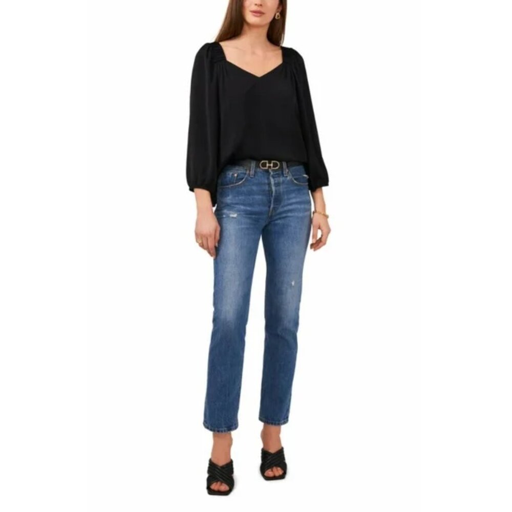 Vince Camuto Black V-Neck Long Sleeve Blouse